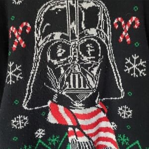 Star Wars Black Darth Vader Holiday Crewneck Sweater with Red & White Accents
